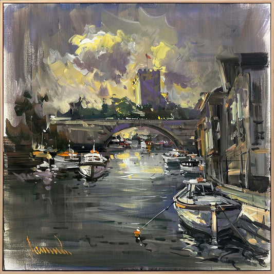 Köprü Altında Günbatımı Yağlı Boya Tablosu