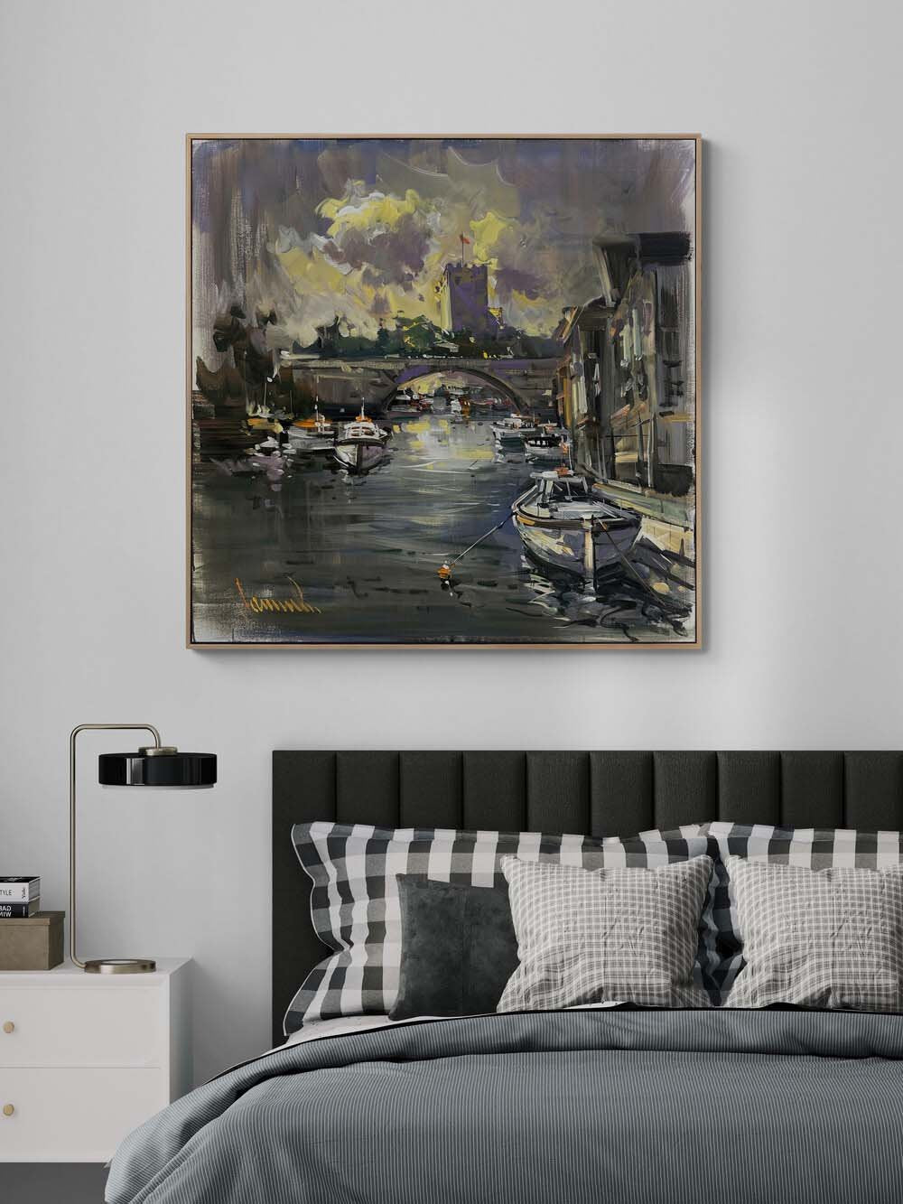 Köprü Altında Günbatımı Yağlı Boya Tablosu