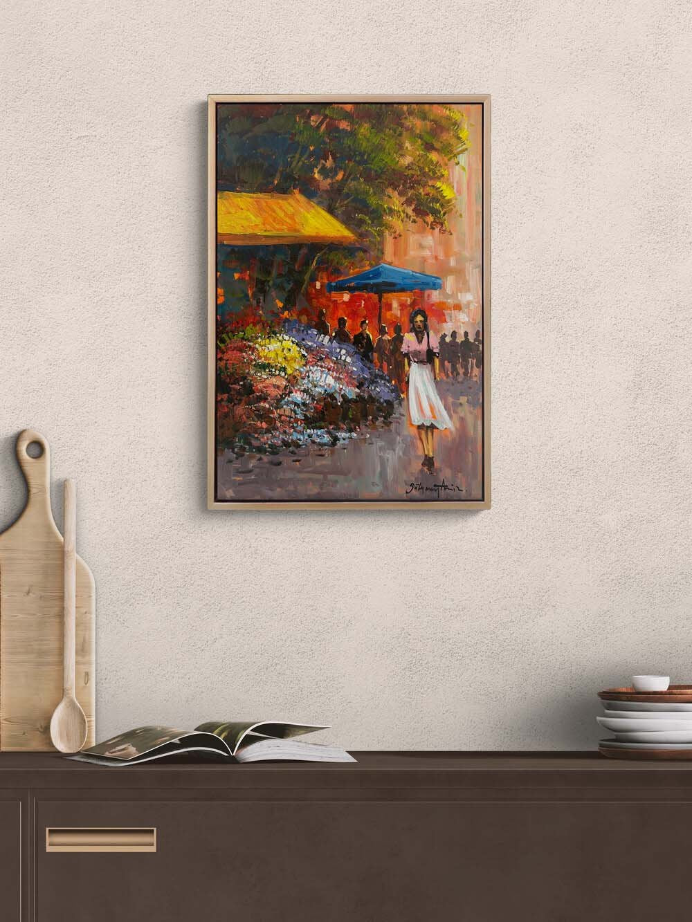 Çiçekçilerin Arasında Yağlı Boya Tablosu