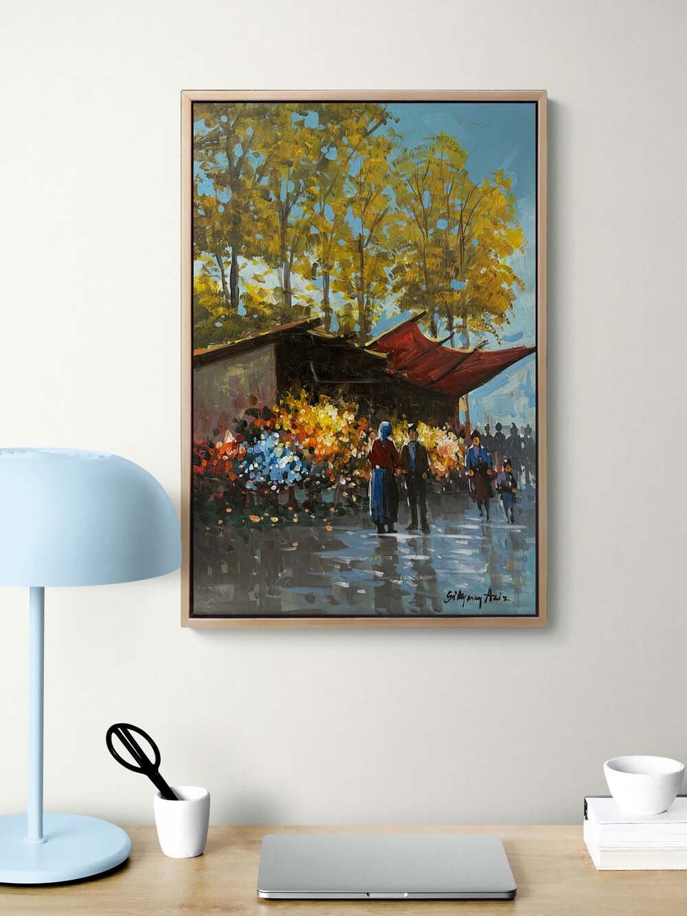 Kaldırımda Bir Bahar Yağlı Boya Tablosu