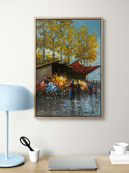 Kaldırımda Bir Bahar Yağlı Boya Tablosu