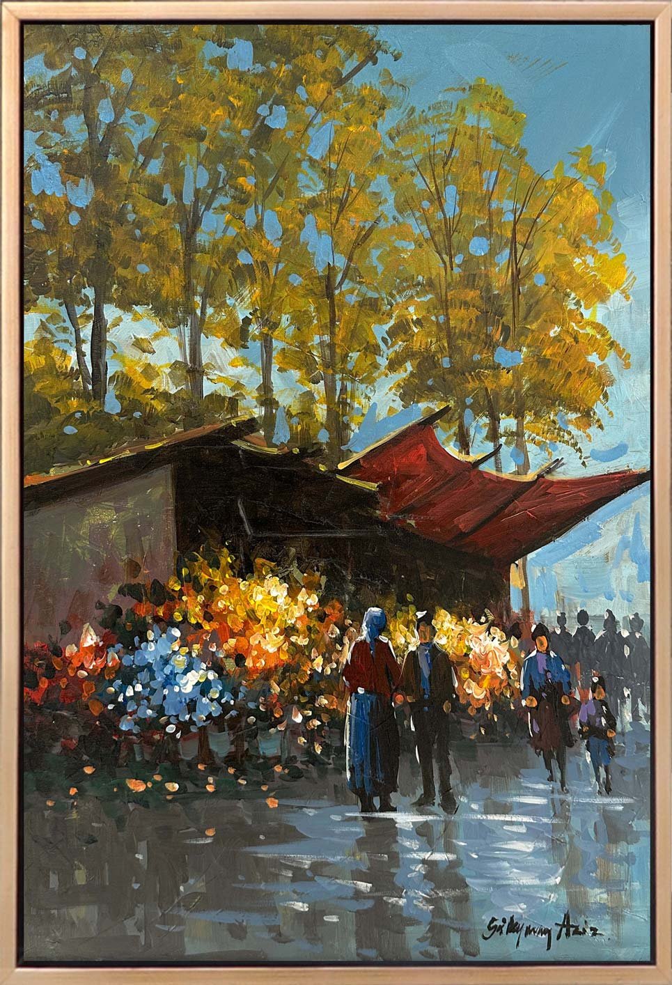 Kaldırımda Bir Bahar Yağlı Boya Tablosu