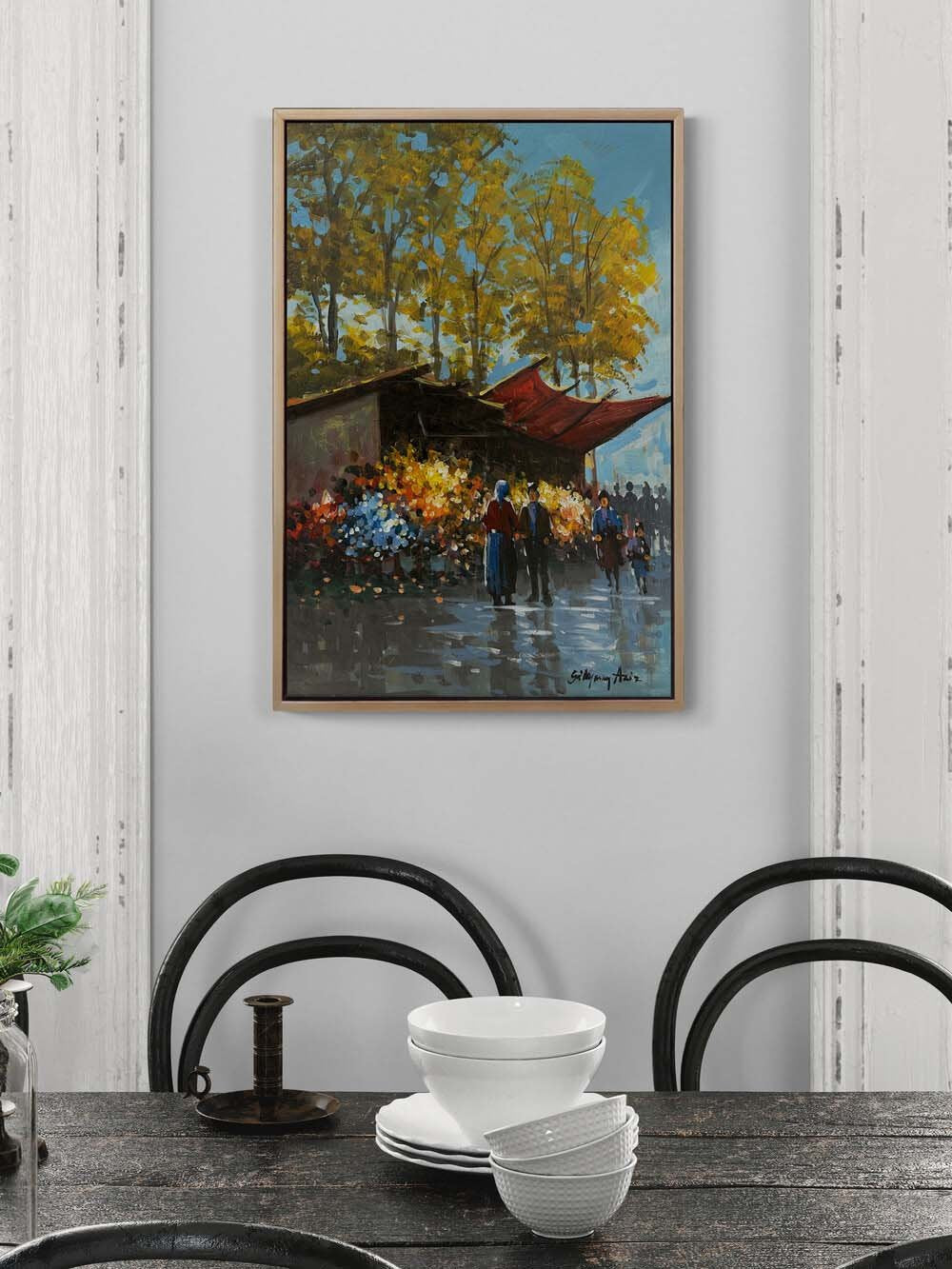 Kaldırımda Bir Bahar Yağlı Boya Tablosu