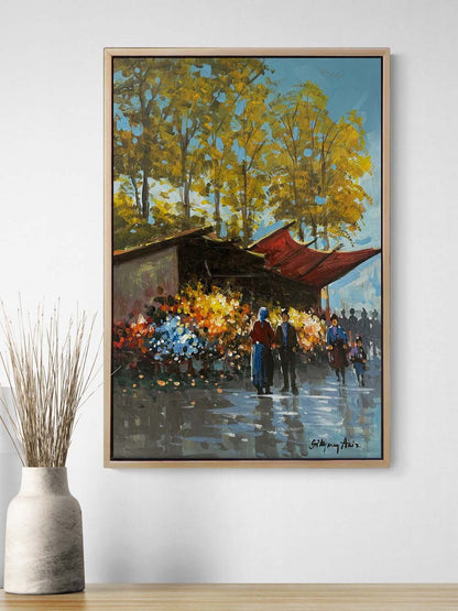 Kaldırımda Bir Bahar Yağlı Boya Tablosu