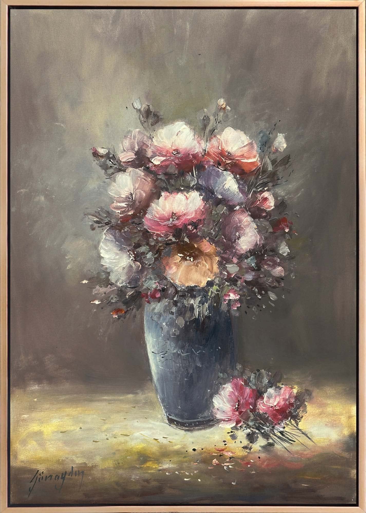 Kalpte Açan Çiçekler Yağlı Boya Tablosu