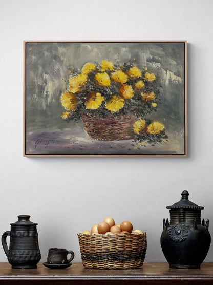 Sepet Açan Çiçekler Yağlı Boya Tablosu