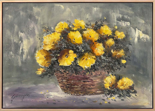 Sepet Açan Çiçekler Yağlı Boya Tablosu
