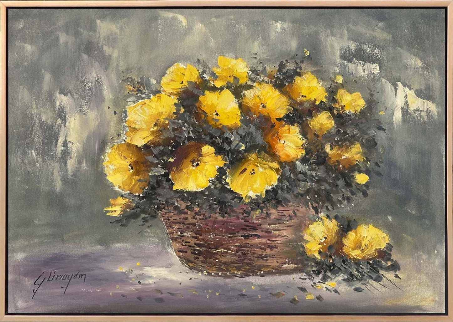 Sepet Açan Çiçekler Yağlı Boya Tablosu