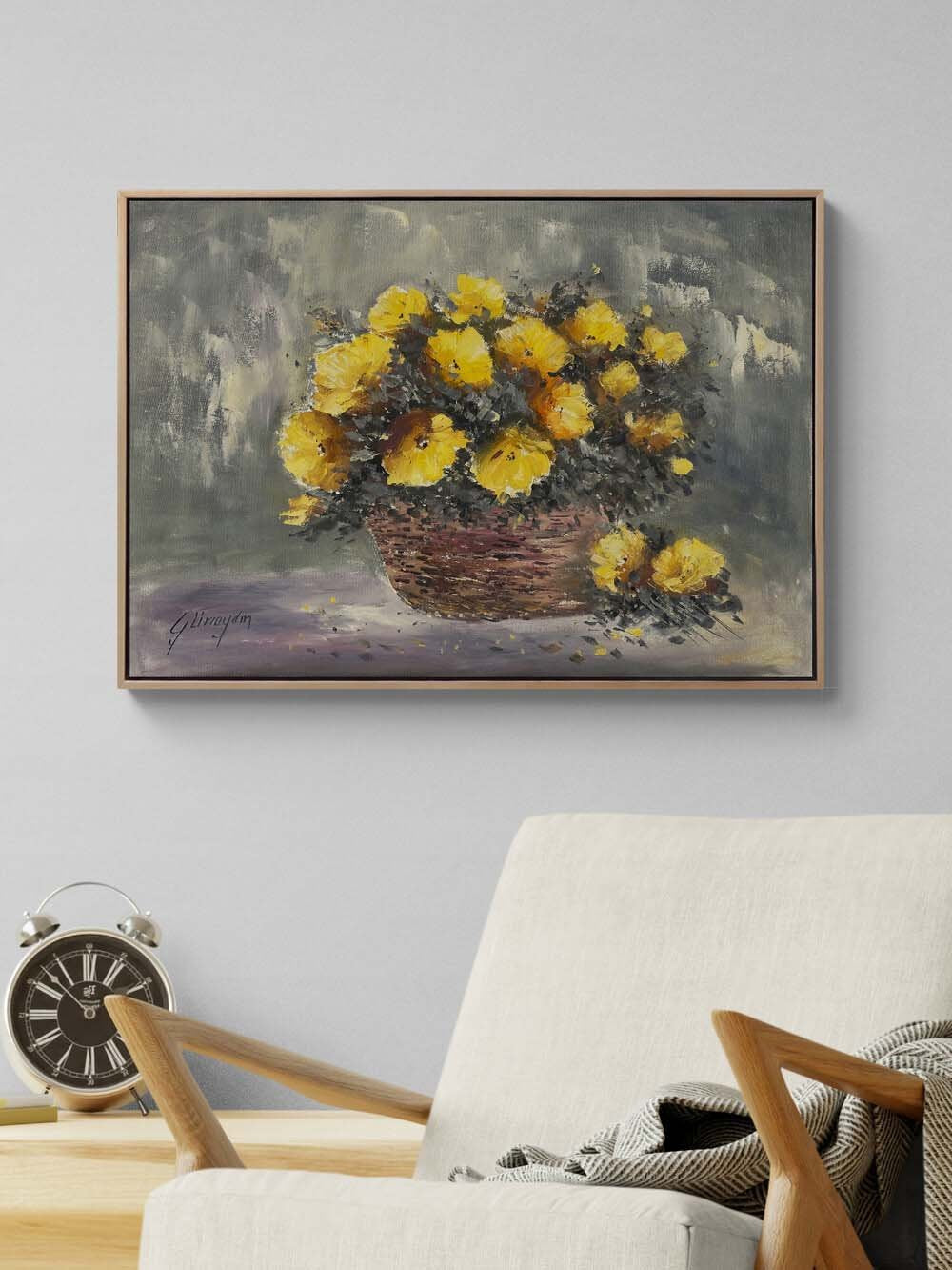 Sepet Açan Çiçekler Yağlı Boya Tablosu