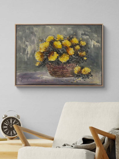 Sepet Açan Çiçekler Yağlı Boya Tablosu