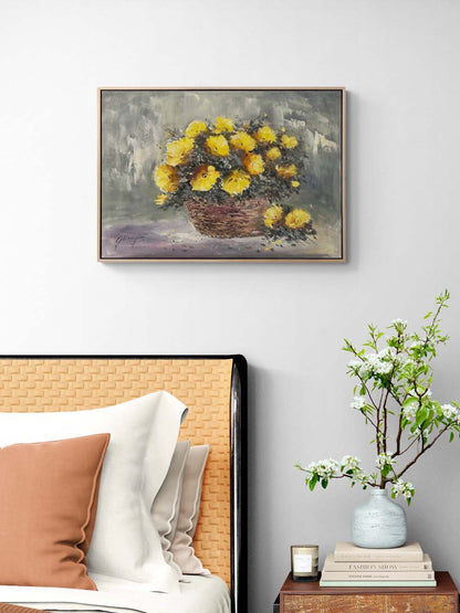 Sepet Açan Çiçekler Yağlı Boya Tablosu