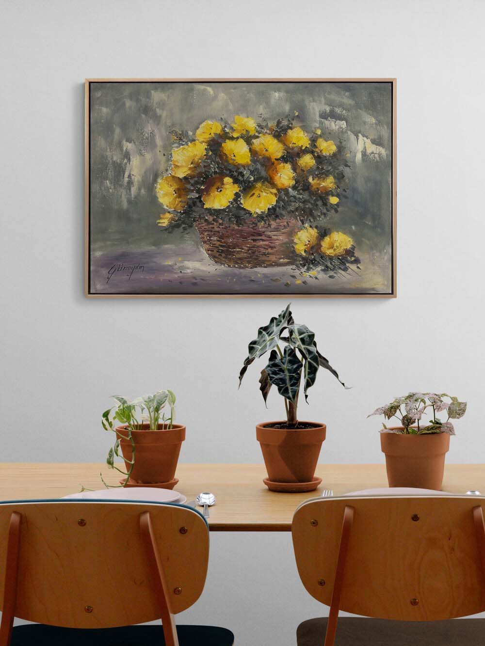 Sepet Açan Çiçekler Yağlı Boya Tablosu