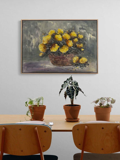 Sepet Açan Çiçekler Yağlı Boya Tablosu