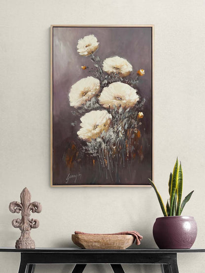 Zamana Açan Çiçekler Yağlı Boya Tablosu