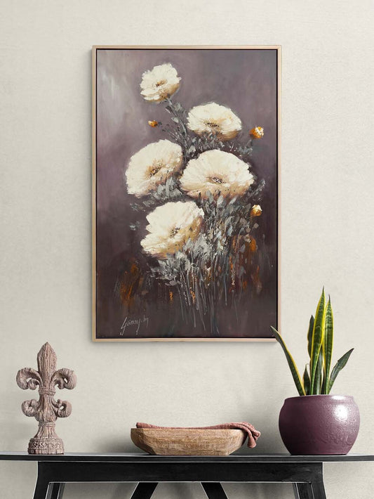 Zamana Açan Çiçekler Yağlı Boya Tablosu