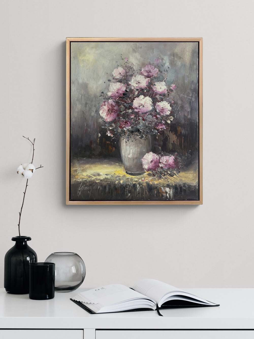 Vazodaki Pembe Bahar Yağlı Boya Tablosu