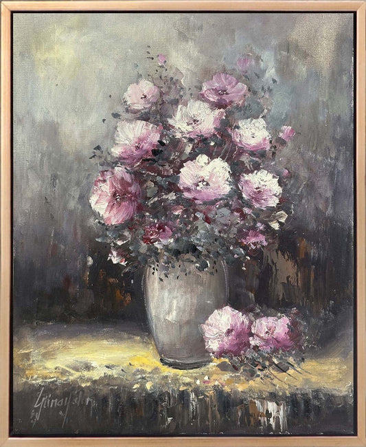 Vazodaki Pembe Bahar Yağlı Boya Tablosu