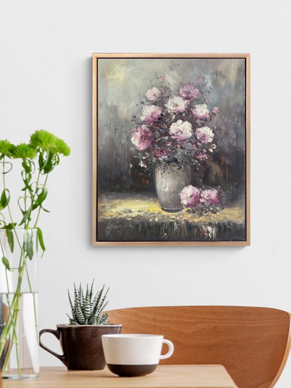 Vazodaki Pembe Bahar Yağlı Boya Tablosu