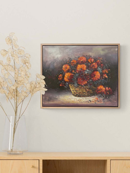 Sepette Kadife Çiçeği Yağlı Boya Tablosu