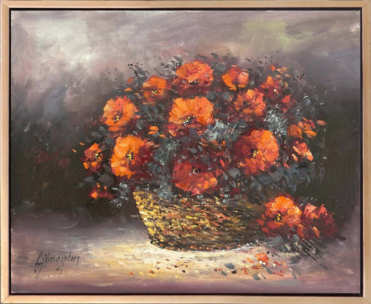 Sepette Kadife Çiçeği Yağlı Boya Tablosu