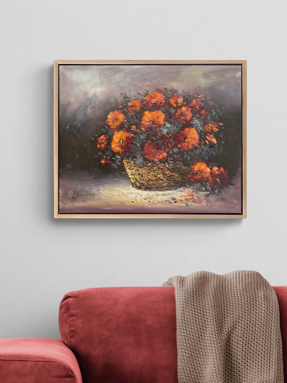 Sepette Kadife Çiçeği Yağlı Boya Tablosu