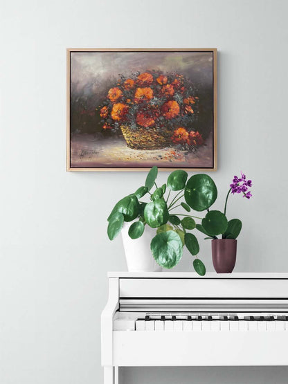 Sepette Kadife Çiçeği Yağlı Boya Tablosu