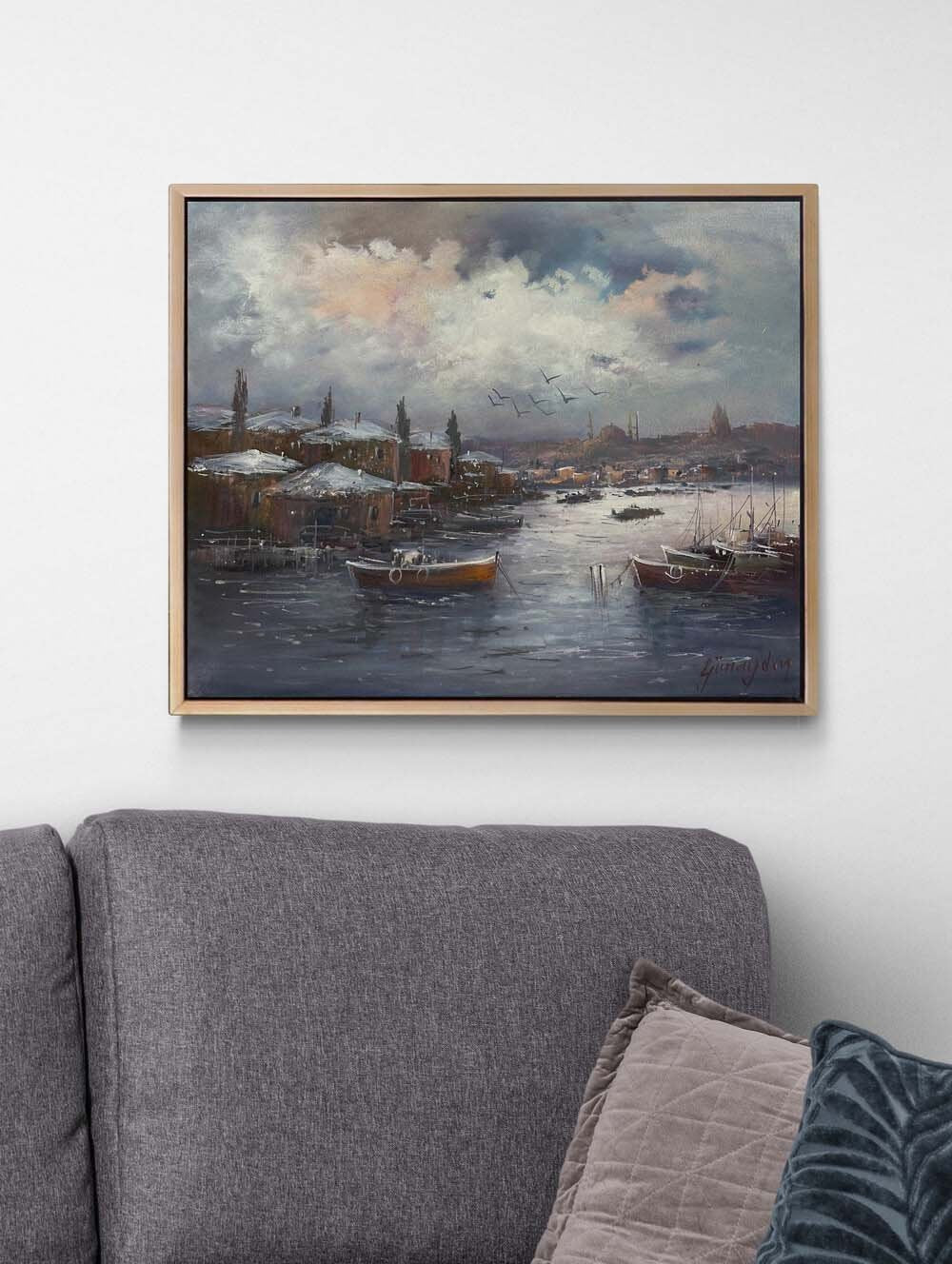 Boğazda Kış Günü Yağlı Boya Tablosu