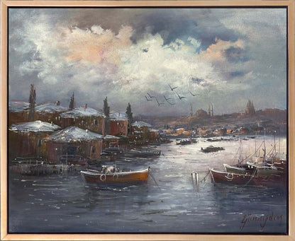 Boğazda Kış Günü Yağlı Boya Tablosu