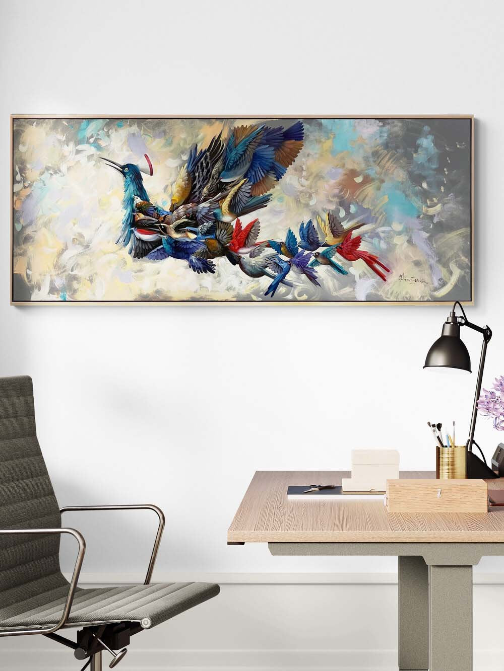 Bir Kuş Bin Renk Yağlı Boya Tablosu Simurg Sanatevi