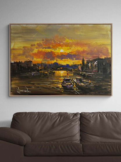 Boğazda Akşam Doğru Yağlı Boya Tablosu