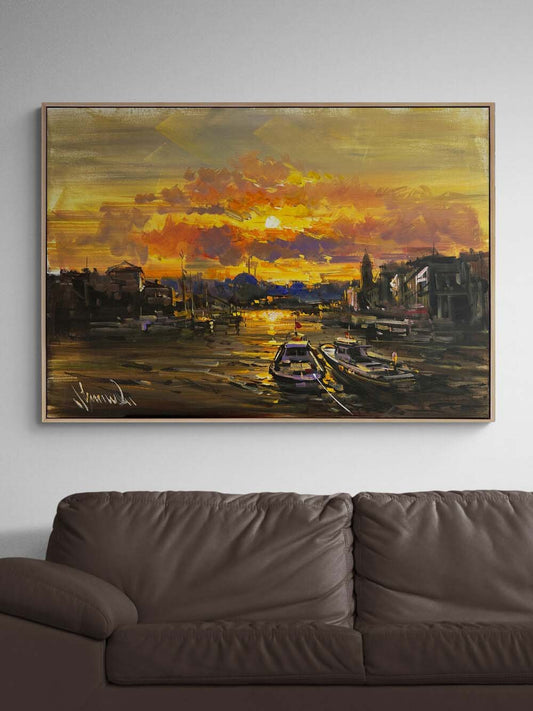 Boğazda Akşam Doğru Yağlı Boya Tablosu
