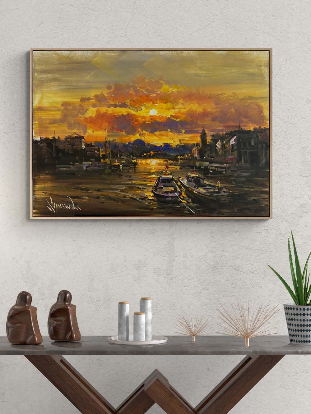 Boğazda Akşam Doğru Yağlı Boya Tablosu