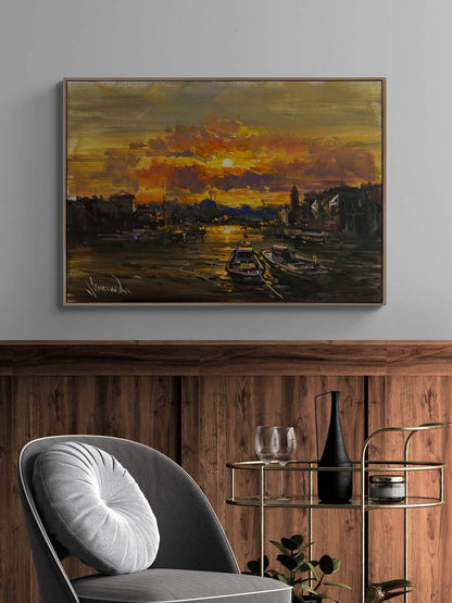 Boğazda Akşam Doğru Yağlı Boya Tablosu