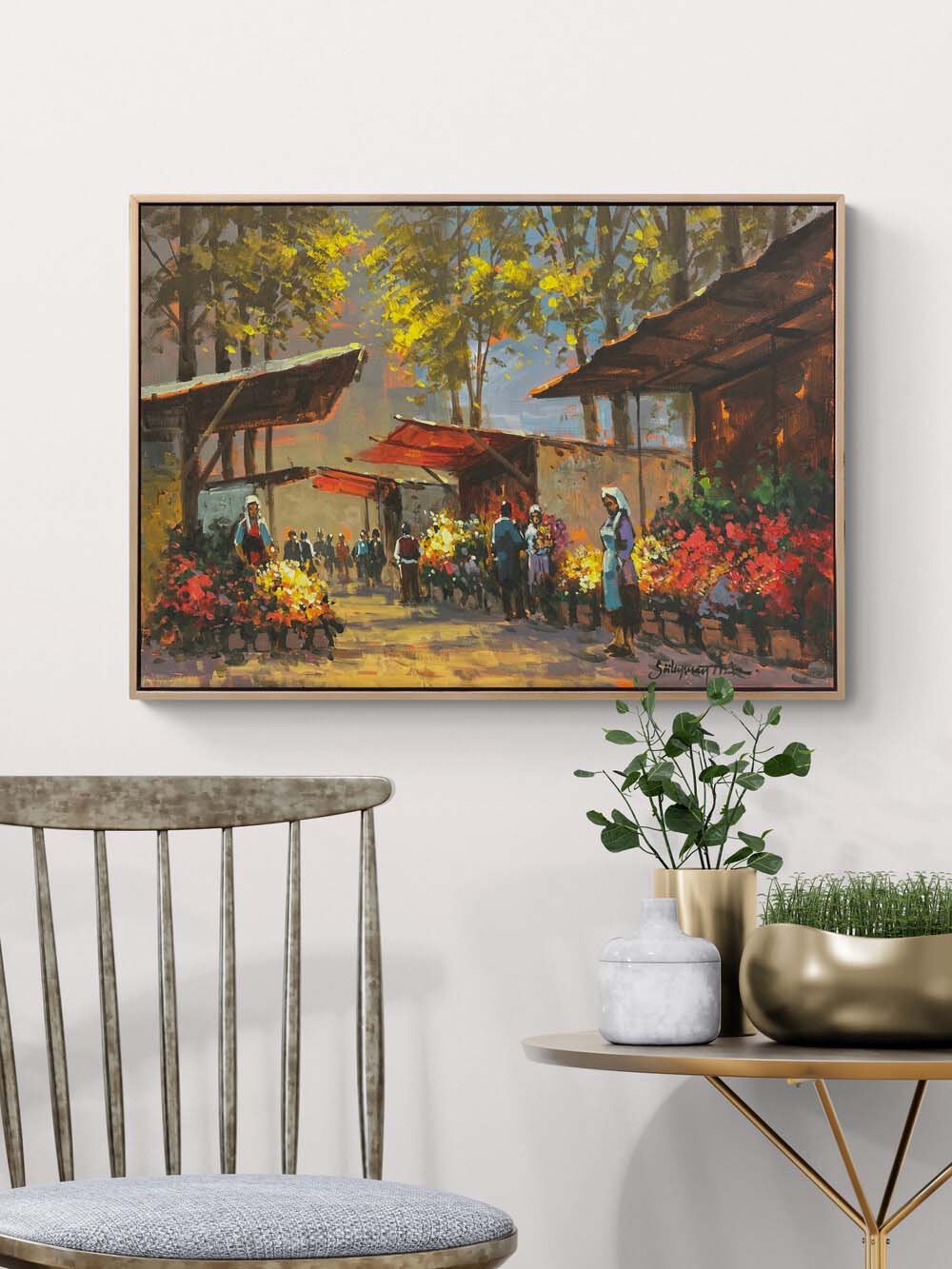 Çiçek Pazarında Gün Yağlı Boya Tablosu