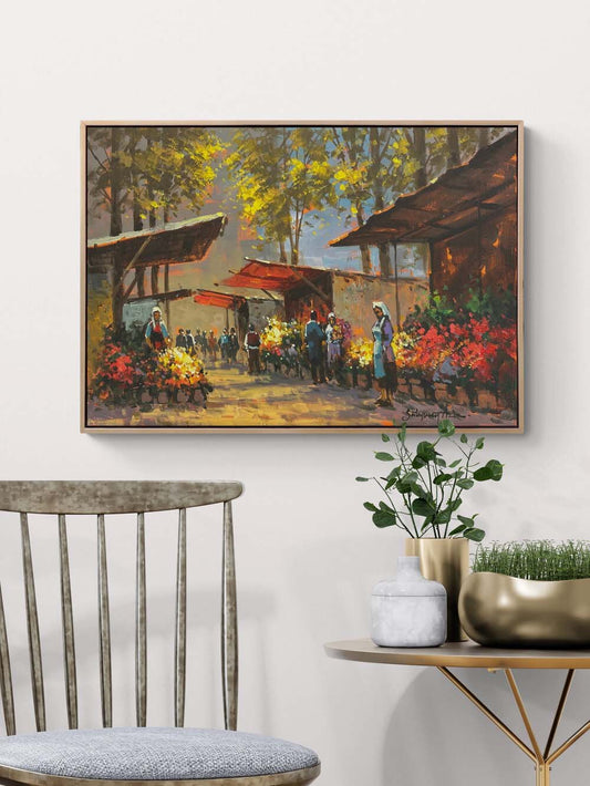 Çiçek Pazarında Gün Yağlı Boya Tablosu