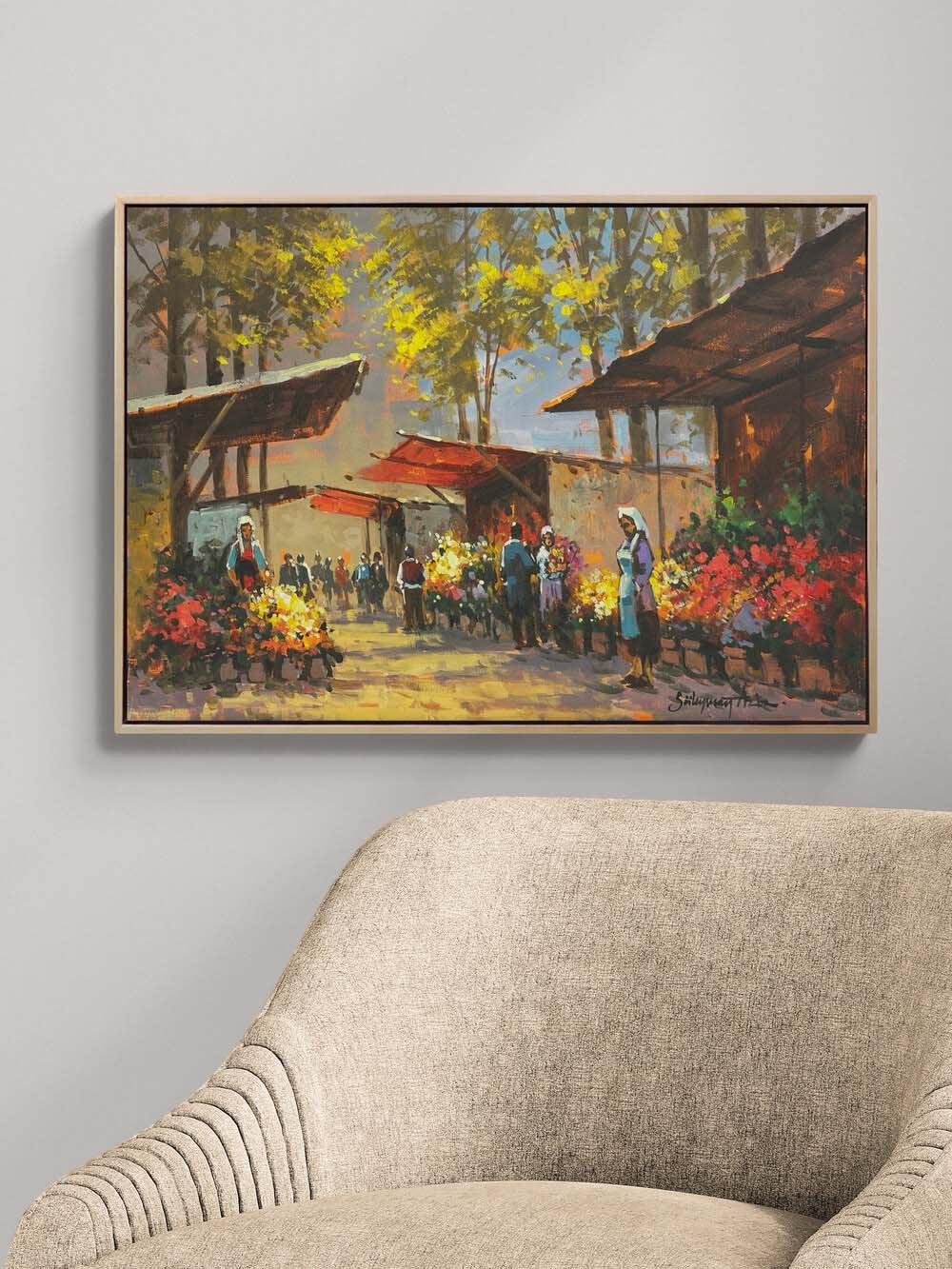 Çiçek Pazarında Gün Yağlı Boya Tablosu