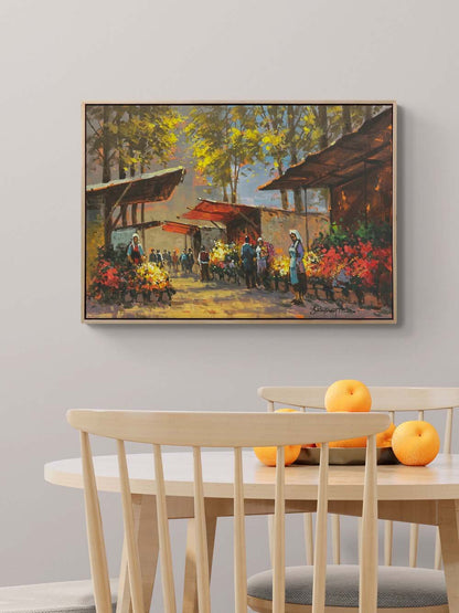 Çiçek Pazarında Gün Yağlı Boya Tablosu