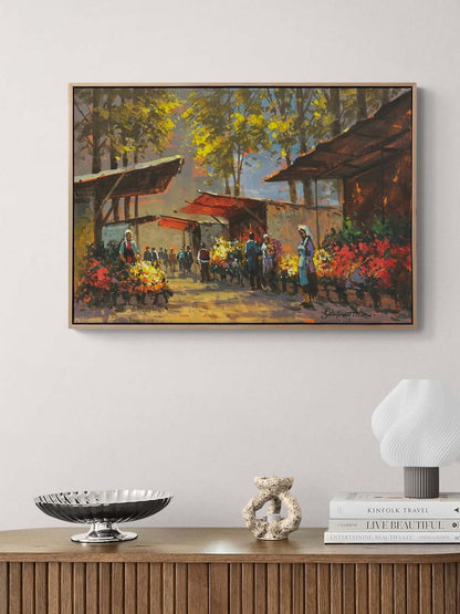 Çiçek Pazarında Gün Yağlı Boya Tablosu