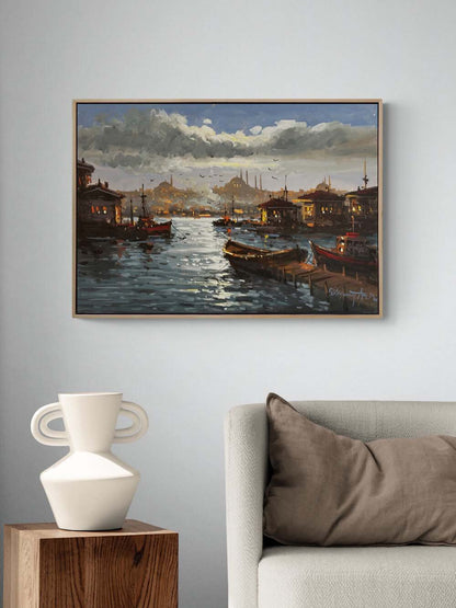 Boğaza Açılan İskele Yağlı Boya Tablosu