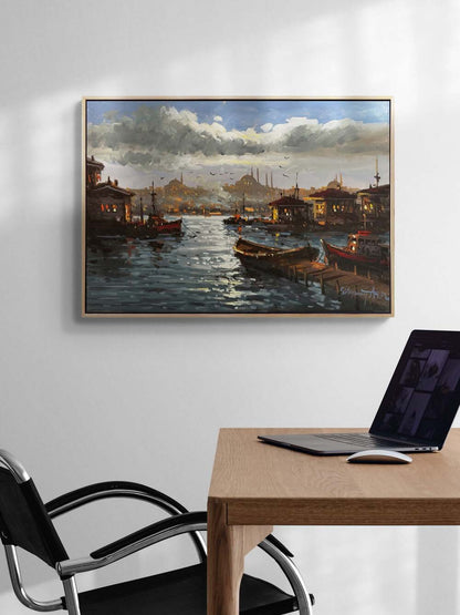 Boğaza Açılan İskele Yağlı Boya Tablosu