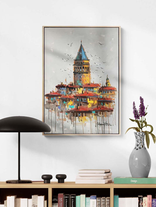 Rüyalarda Galata Kulesi Yağlı Boya Tablosu