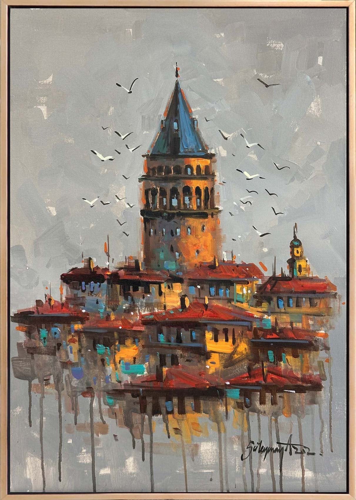 Rüyalarda Galata Kulesi Yağlı Boya Tablosu