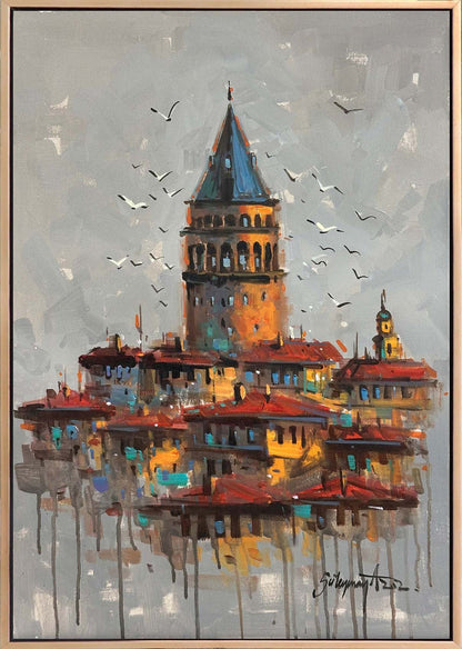 Rüyalarda Galata Kulesi Yağlı Boya Tablosu