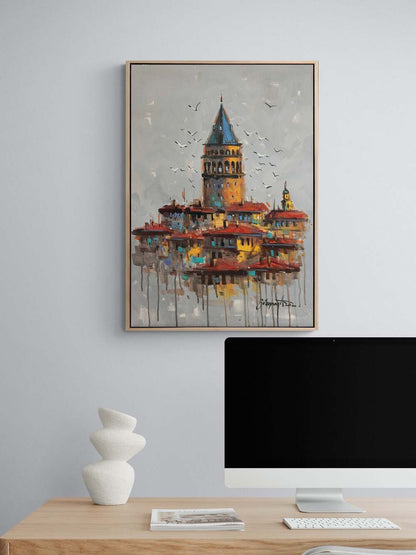 Rüyalarda Galata Kulesi Yağlı Boya Tablosu