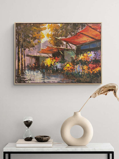 Çiçekler Açan Sokaklar Yağlı Boya Tablosu