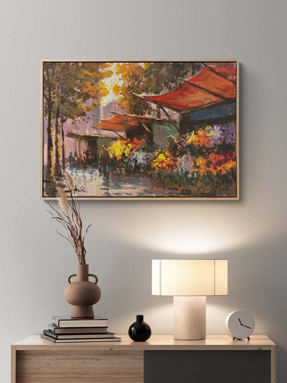 Çiçekler Açan Sokaklar Yağlı Boya Tablosu