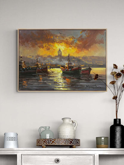 Boğazda Gün Sonu Yağlı Boya Tablosu