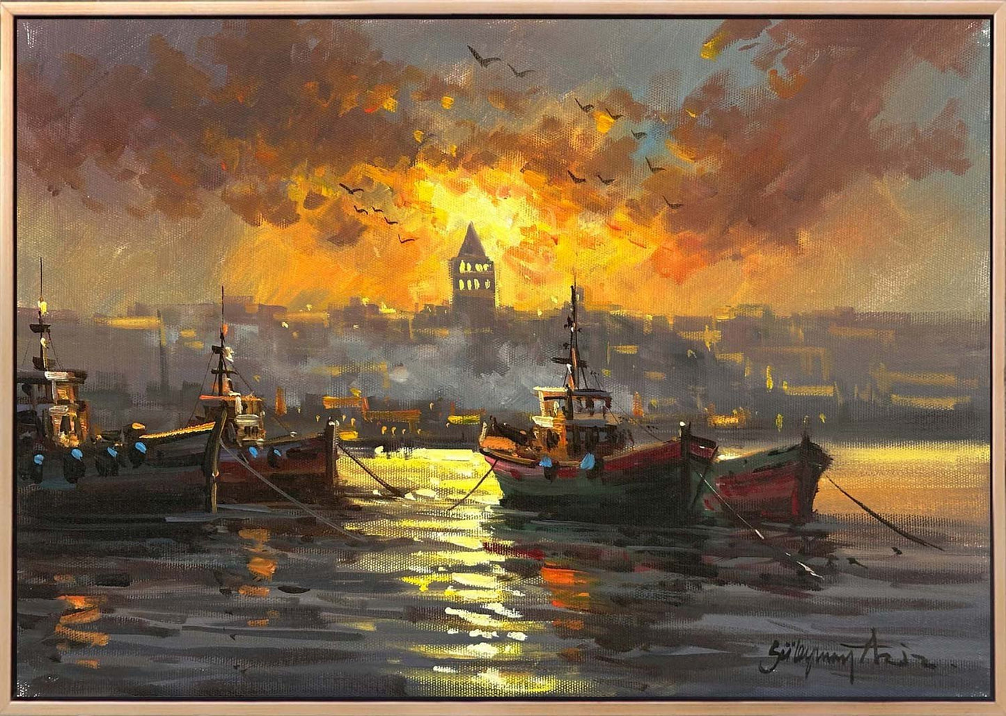 Boğazda Gün Sonu Yağlı Boya Tablosu