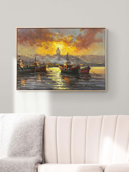 Boğazda Gün Sonu Yağlı Boya Tablosu