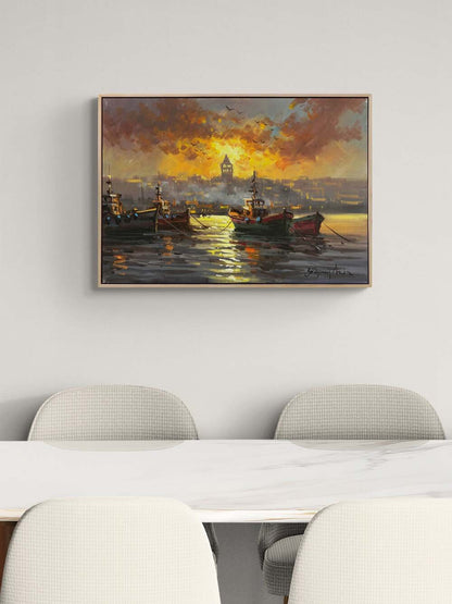 Boğazda Gün Sonu Yağlı Boya Tablosu